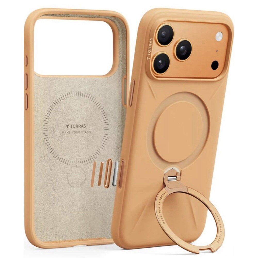 TORRAS Q3 Silicone 360 Spin for iPhone 17 Pro Case with Stand, Pastel Orange